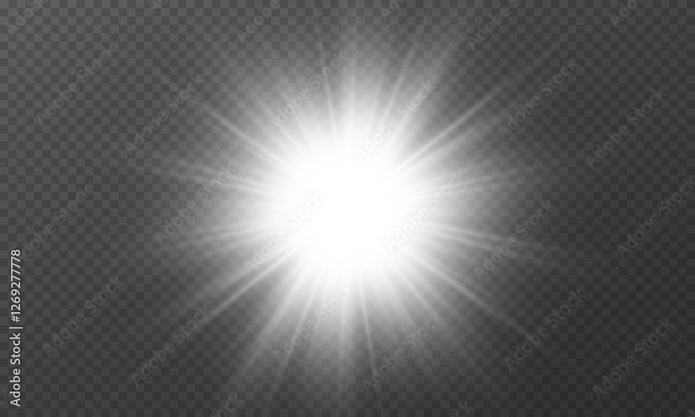 Light effect equipped with bright flashes of sun shine on transparent background, light , vector graphics. Light effect equipped with bright flashes of sun shine on transparent background, light , vector graphics.