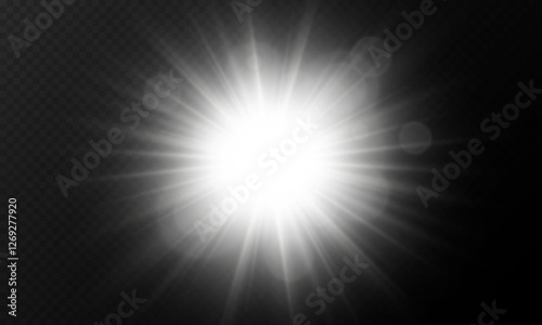 Light effect equipped with bright flashes of sun shine on transparent background, light , vector graphics. 