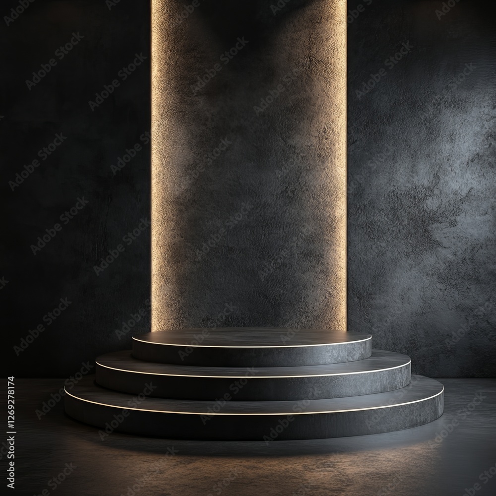 Podium on dark grunge background, 3d render, square image Podium on dark grunge background, 3d render, square image