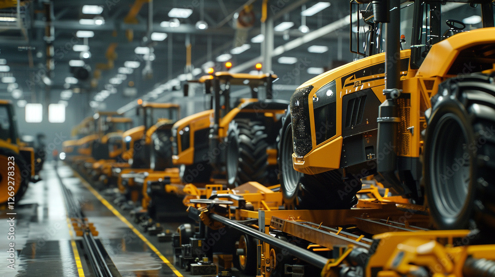 Tractors and harvesters are expertly assembled on an agricultural production line. Precision engineering ensures the machines perform efficiently, enabling modern farming techniques and productivity. Tractors and harvesters are expertly assembled on an agricultural production line. Precision engineering ensures the machines perform efficiently, enabling modern farming techniques and productivity.