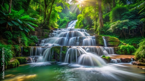 Thailand Than Thip Waterfall Long Exposure, Lush Rainforest Pool, Phetchabun Province