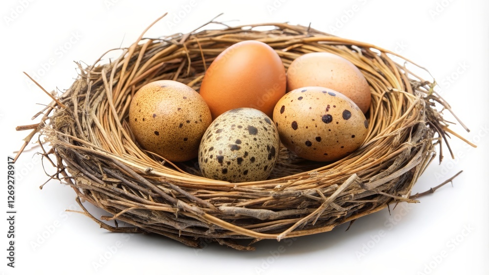 Bird Eggs in Nest on White Background Bird Eggs in Nest on White Background