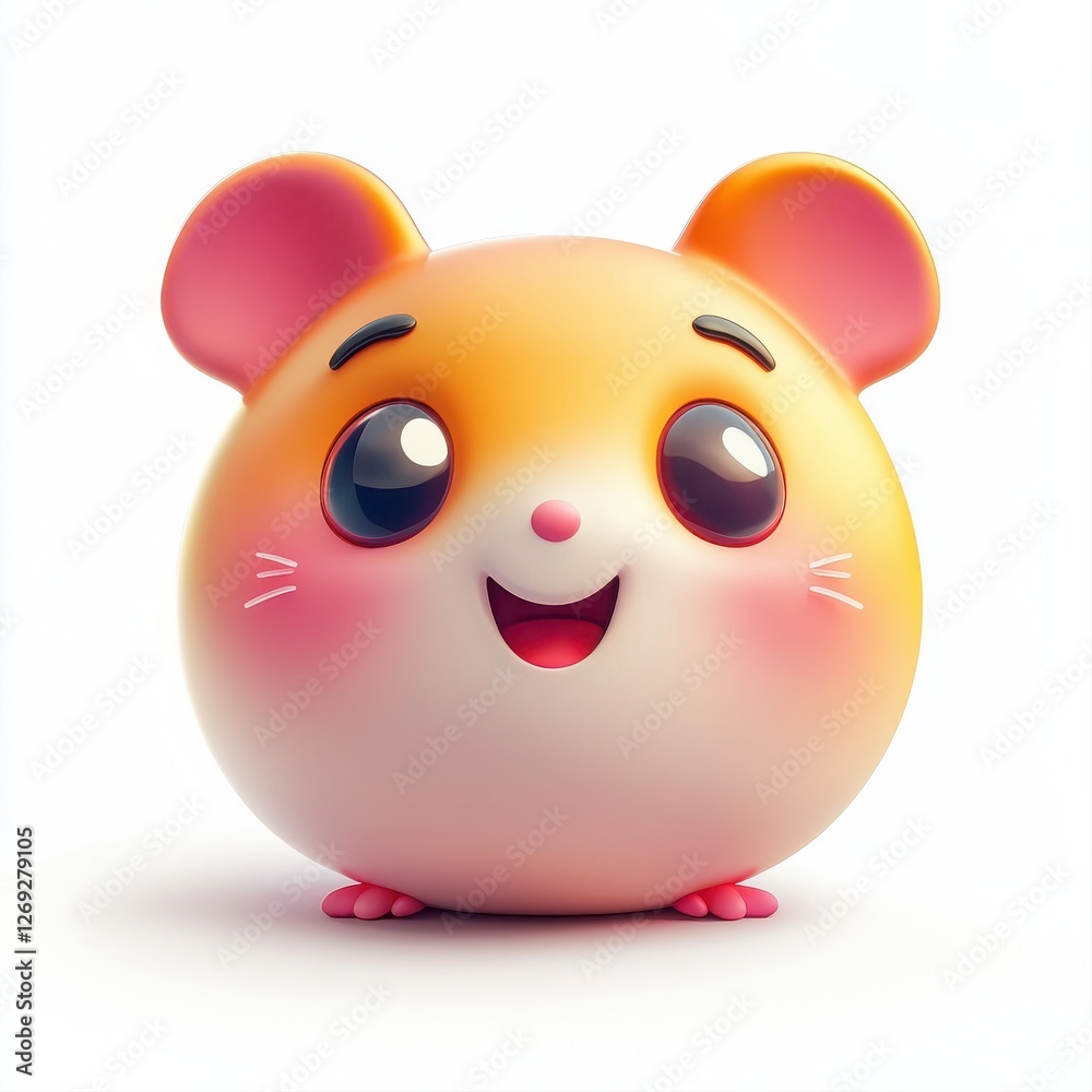 Cute cartoon hamster with big eyes and a happy expression in a playful pose on a plain background