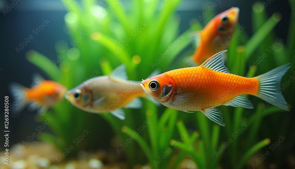 Tetra fish in a community tank, lively mood, indoor aquatic environment with plants Tetra fish in a community tank, lively mood, indoor aquatic environment with plants