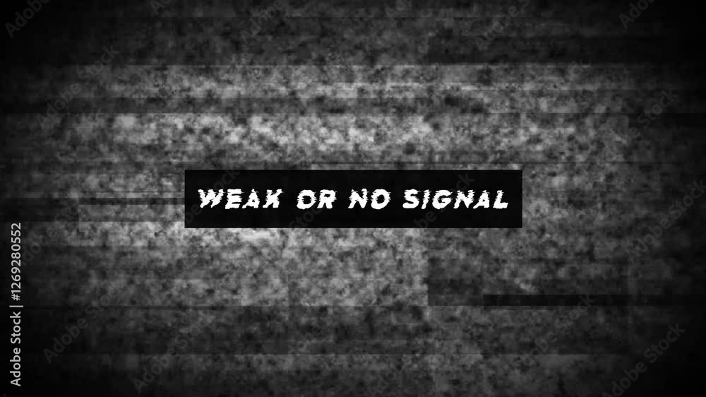 Footage of tv noise background Source No signal old vintage TV, Rolling bars on TV screen, No signal sign, Bad interference, Broken antenna, Distorted and Flickering, analog TV signal test, signal los