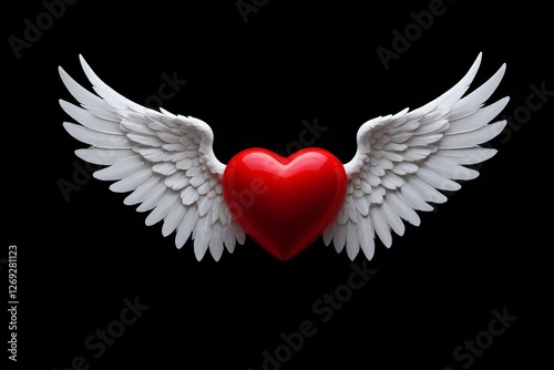 a close up of a heart with wings on a black background