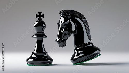 Close-Up of Black Bishop and Knight Chess Pieces on a Minimalist Background