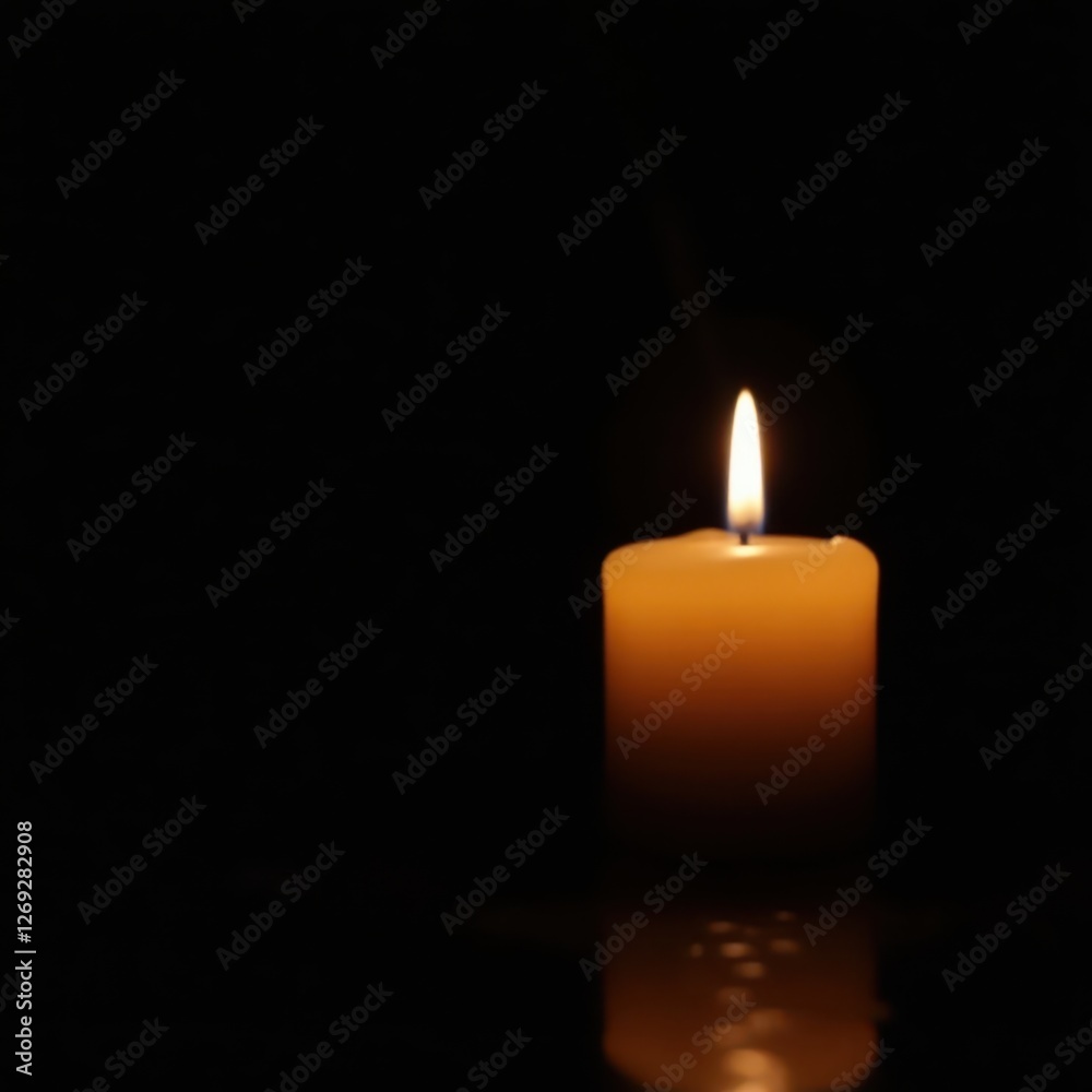 Single candle casts soft glow against inky black background , simple, mood Single candle casts soft glow against inky black background , simple, mood