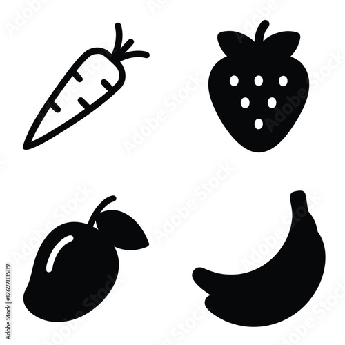 fruits and vegetables icon silhouette vector illustration.