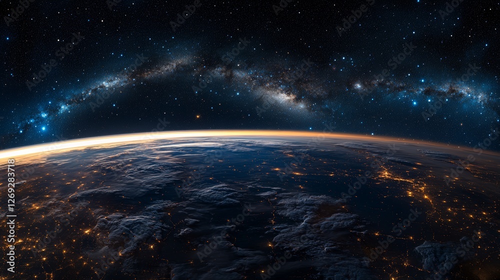 Fototapeta premium Celestial River of Stars Over Earth’s Glowing Horizon
