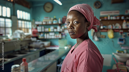 In a crowded South African township clinic; a nurse administers care with skill and compassion; vital for a community with limited access to healthcare services.
