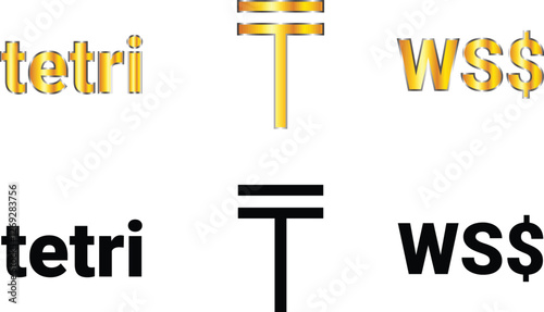  tetri of Georgia tenge of Kazakhstan and tala of Samoa currency signs in black and golden