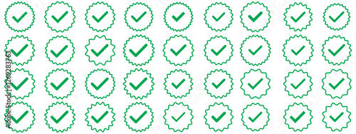 Verified profile badge set. Blue check mark. Social media account verification icons. Approved check mark with tick symbol. Whatsapp, Viber, set verified profile badges.  Account verification icon. 