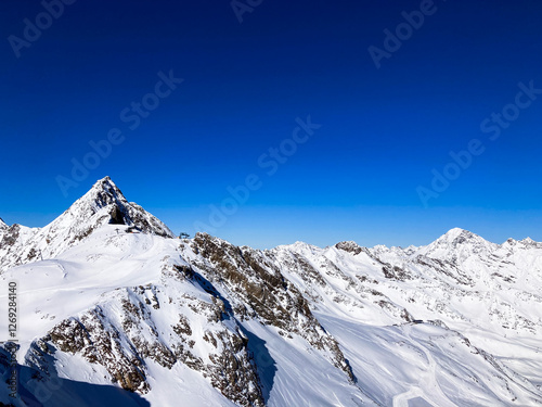 Stubai Ski Resort. Panoramic view of snowy mountains and glacier. photo