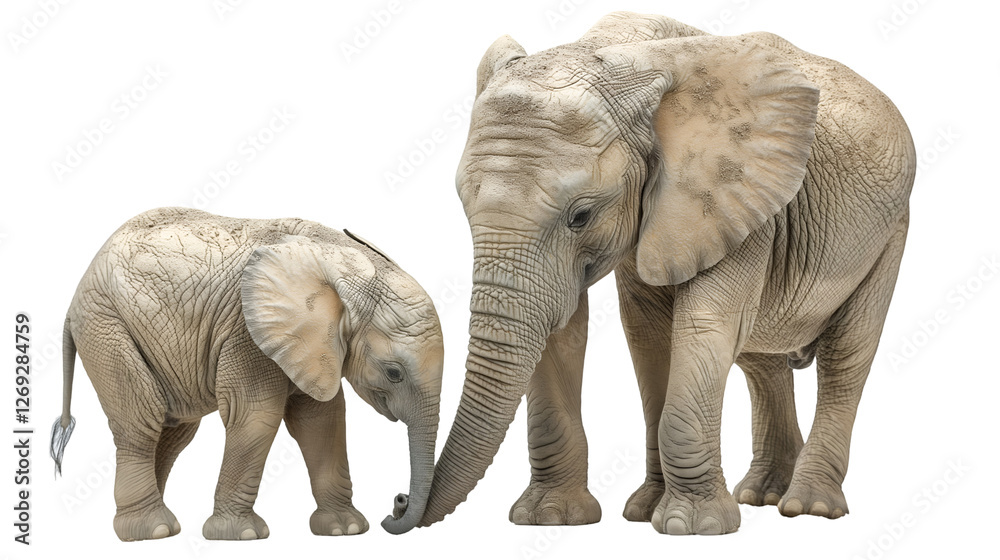 Obraz premium African Elephant Family Tender Moment, Baby and Mother Bonding in Wildlife, isolated on transparent background.