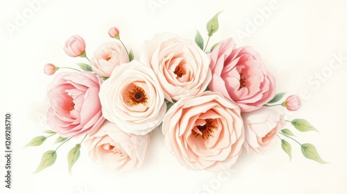 Soft Watercolor Roses: A delicate arrangement of pink and white roses with gentle green leaves.