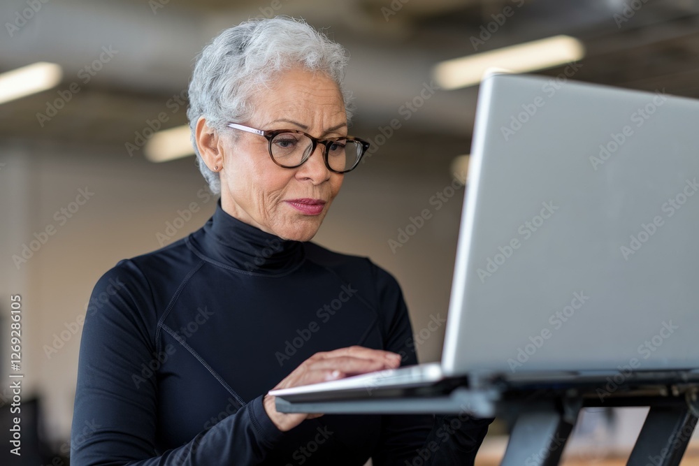 Empowered Senior Woman Engaged Laptop Modern Office - Promoting Technology Use Lifelong Learning Seniors Empowered Senior Woman Engaged Laptop Modern Office - Promoting Technology Use Lifelong Learning Seniors