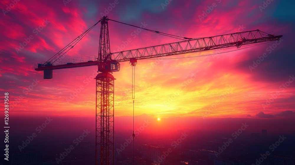 Cityscape construction crane sunset silhouette Cityscape construction crane sunset silhouette
