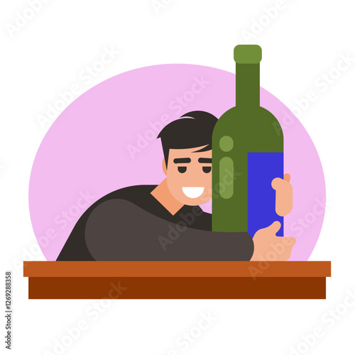 drunkard hugs a bottle