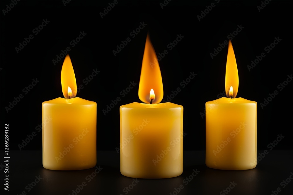 three lit candles are sitting in a row on a table three lit candles are sitting in a row on a table