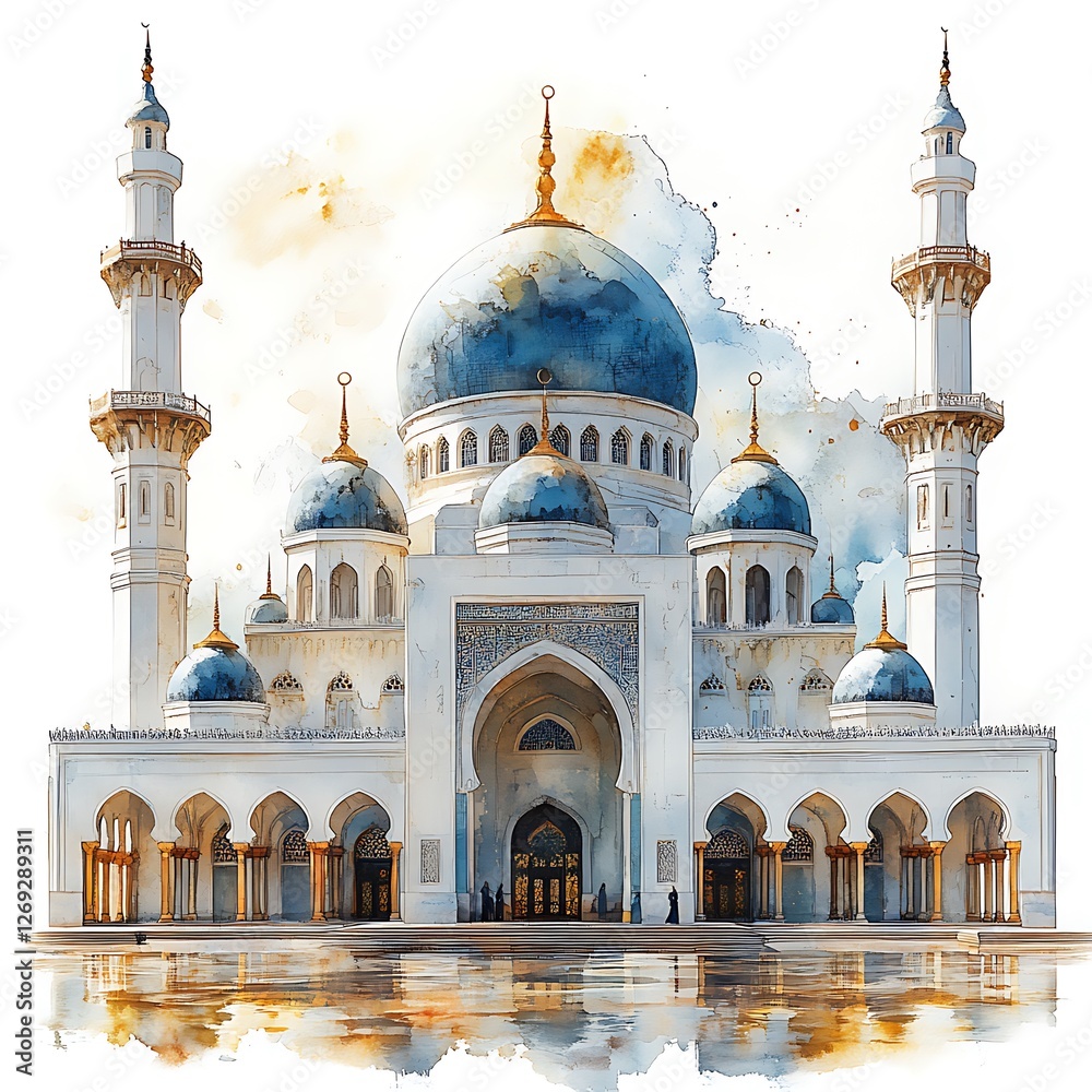 Obraz premium Mosque Painting Design Mosque Illustration Design Islamic Background