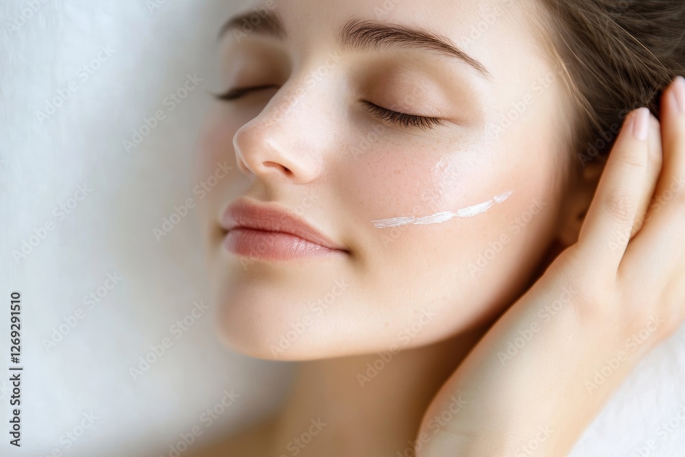 Woman With Perforation Lines Marked On Face, Woman With Perforation Lines Marked On Face,