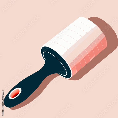 Isometric lint roller with teal handle and gradient design. Artistic cleaning tool against rose background. Concept: Modern cleaning, Home aesthetics, Design-focused housekeeping