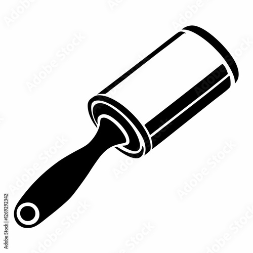 Monochrome lint roller illustration in three-quarter view. Minimalist design with strong contrast. Concept: Professional cleaning, Interior design, Modern housekeeping