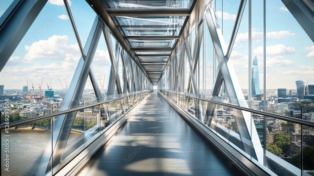 Naklejka premium London Bridge Walkway, Cityscape View, Modern Architecture, Panoramic