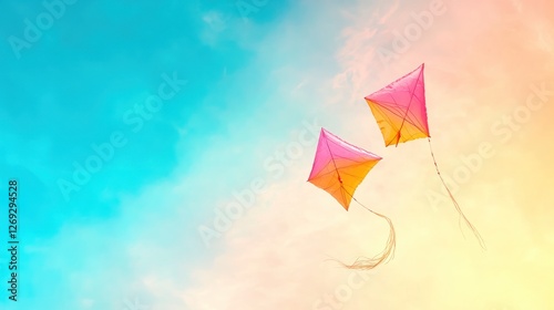 Colorful kites soaring high in abstract sky, celebrating joy and festivity of Makar Sankranti