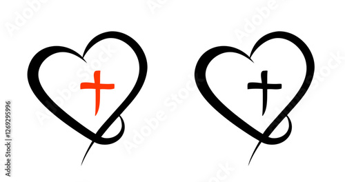 Love and support in Christianity symbol with hearts and crosses for community care