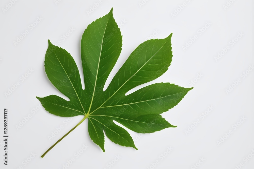 Obraz premium arafed leaf on a white surface with a green stem