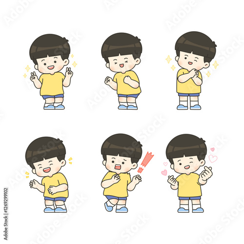 Cute Cartoon Boy Character Set – Fun and Expressive Vector Illustration