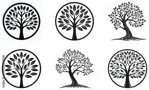 Elegant Tree Logo Set Black Silhouette Nature Icons for Branding & Design