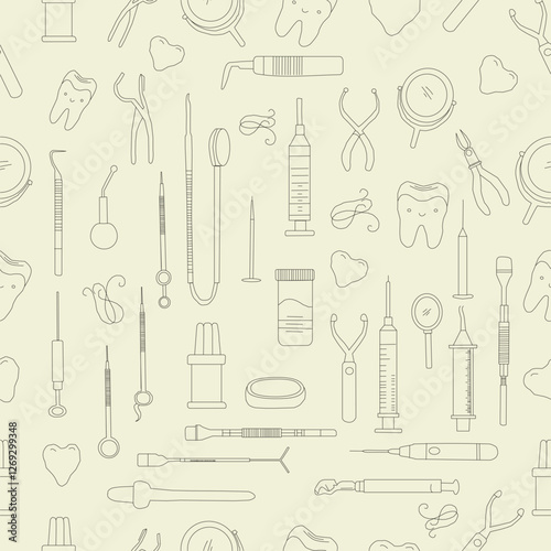 Seamless Pattern with Dental Icons. Vector set of design templates and elements for Dental. Seamless patterns with linear icons related to Dental.