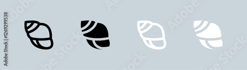 Shell icon set in black and white. Tropical signs vector illustration.