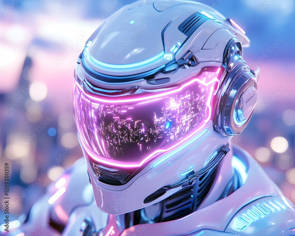 Futuristic robot head with city view Futuristic robot head with city view