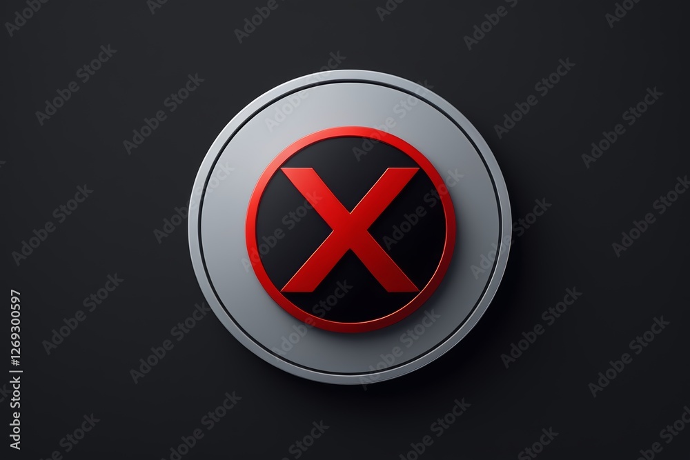a close up of a red x icon on a black background