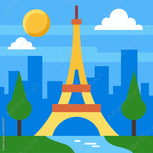 Parisian charm unfolds in this flat vector.