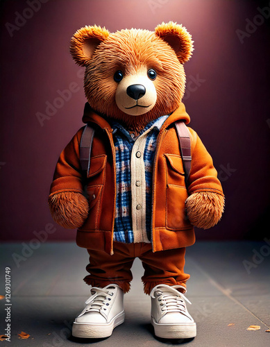 Obraz na płótnie teddy bear dressed in casual wear and white shoes w salonie