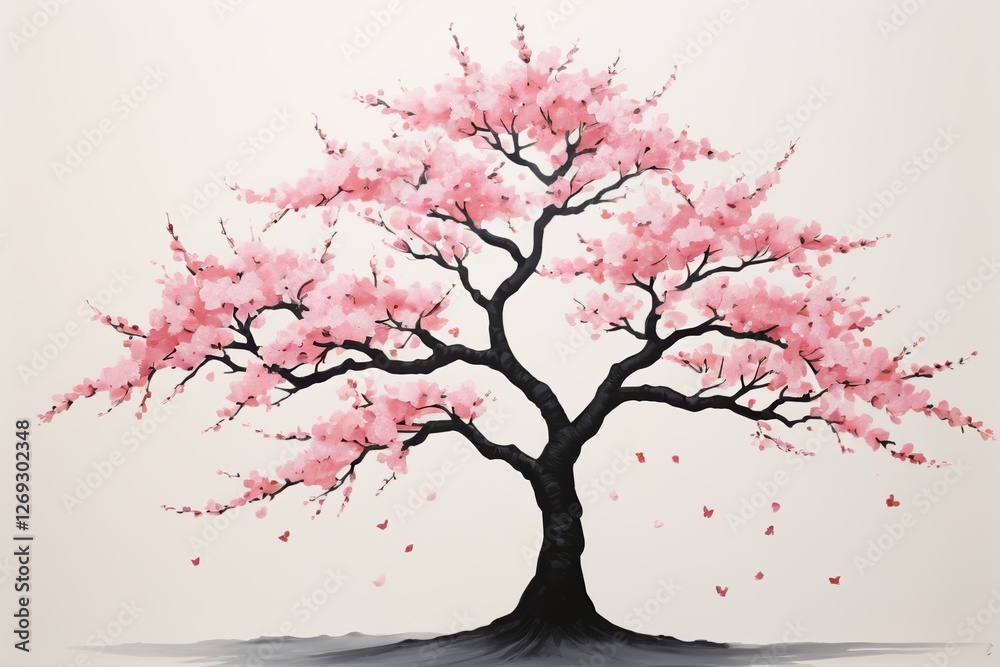 painting of a tree with pink flowers on a white background painting of a tree with pink flowers on a white background