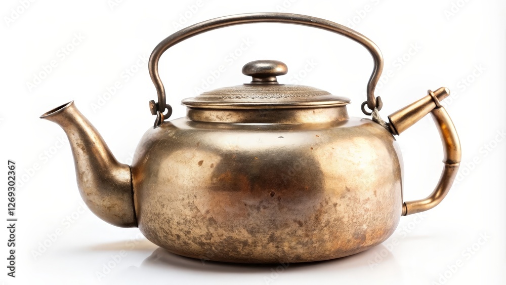 Antique Brass Tea Kettle on White Background Antique Brass Tea Kettle on White Background