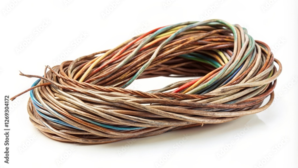 Multicolored Wire Coil on White Background Multicolored Wire Coil on White Background