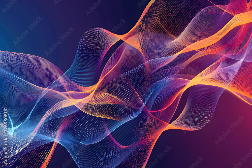 Fototapeta premium Colorful abstract digital illustration with dynamic waves on a dark backdrop