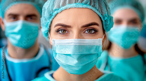 Close-up portrait of doctors in masks.