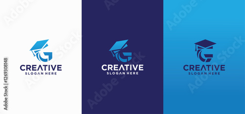 G letter collection education logo, graduation hat logo design template, online learning.
