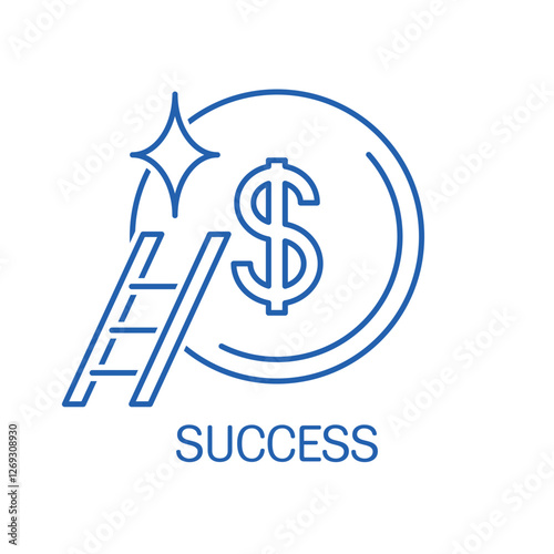 Stairway to wealth. Finance and rich, business success. Vector linear icons illustration isolated on white background.