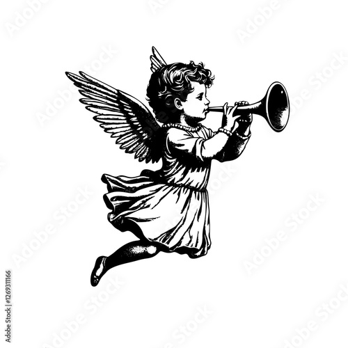 Cute little angel, with a trumpet