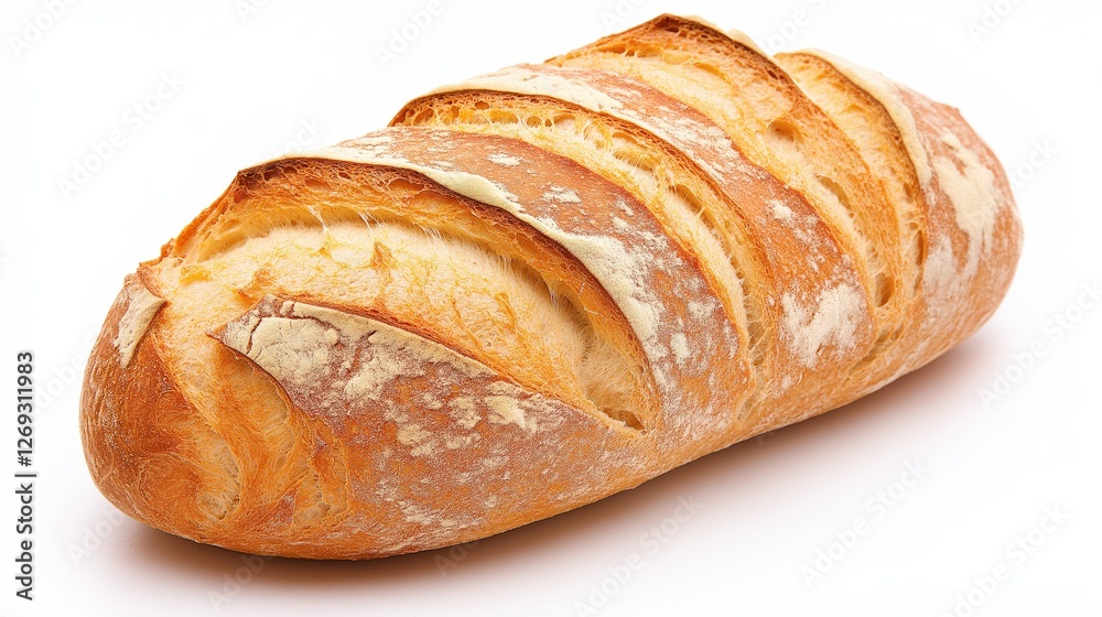 Freshly Baked Crusty Bread Loaf on White Background Freshly Baked Crusty Bread Loaf on White Background