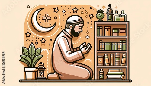 Illustration of Muslim people praying